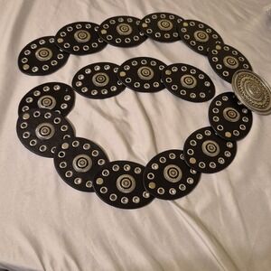 Women's Boho Wide Disc Western PU Leather Concho Belt with Oval Medallions